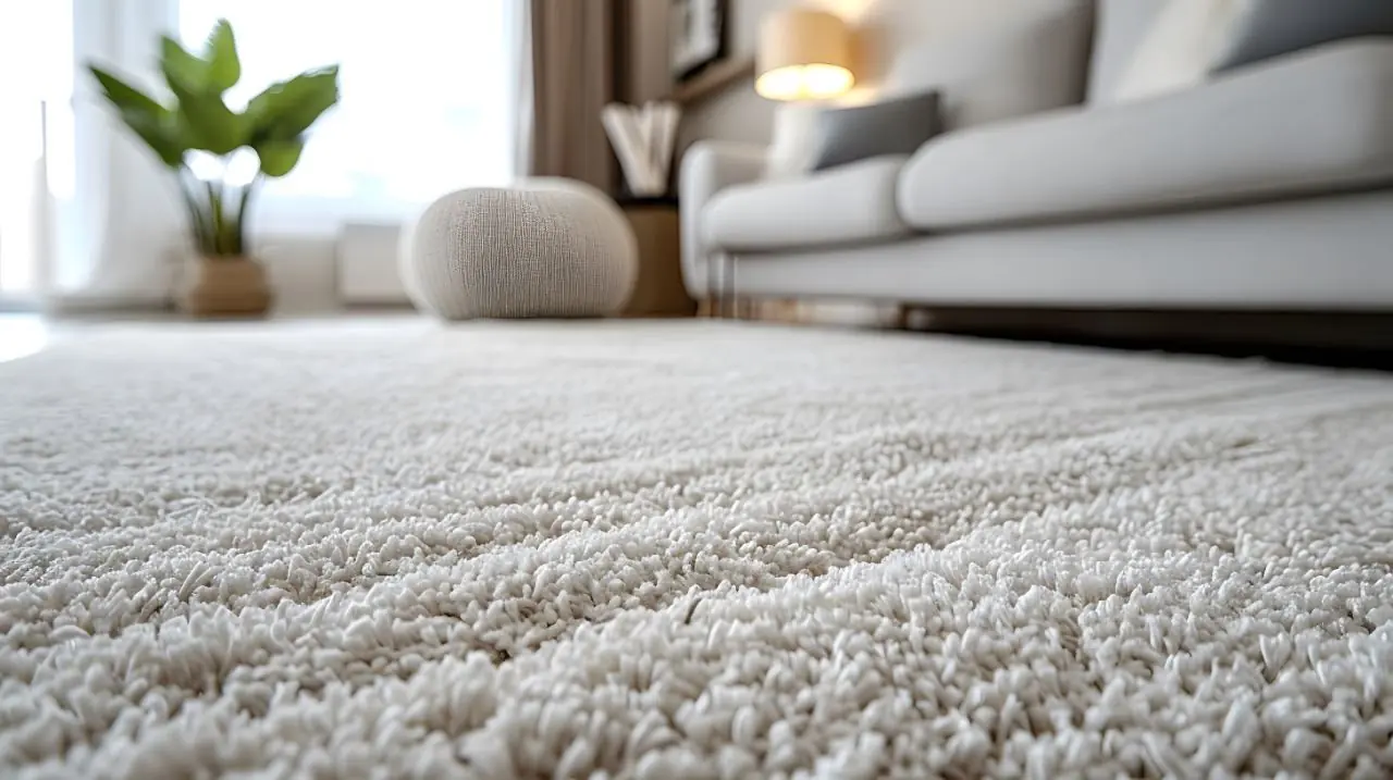 Clean white carpet in a styled living room